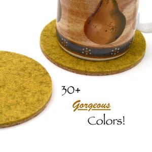Large 4.5 Inch Premium Cork Backed Merino Wool Felt Coasters Round Coaster Set