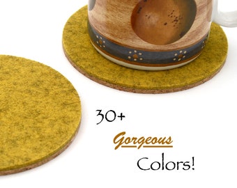 Large 4.5 Inch Premium Cork Backed Merino Wool Felt Coasters Round Coaster Set