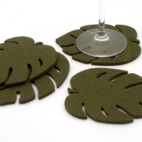 Wool Felt Coasters, Monstera Leaf Merino Wool Drink Coasters Set