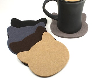 Felt Cat Coasters 5mm Thick Merino Wool Felt Coaster Set