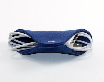 Square Cord Keeper Merino Wool Felt Ear Bud Holder Fabric Cable Organizer