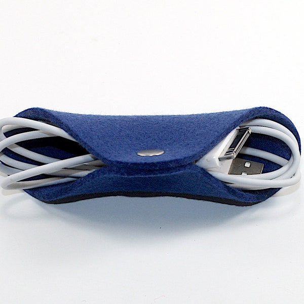 Square Cord Keeper Merino Wool Felt Ear Bud Holder Fabric Cable Organizer