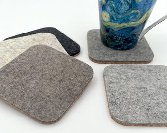 Cork Backed Wool Felt Coasters Square Neutral Mix