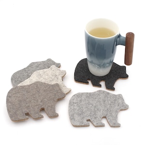 Cork Backed Merino Wool Felt Bear Coasters