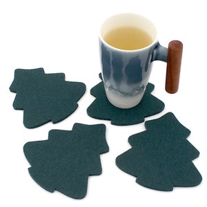 Christmas Coasters Merino Wool Felt Tree Coaster Set Holiday Winter Table Decor
