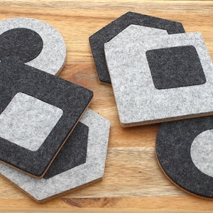 Mid Century Modern Wool Felt Coasters with Premium Cork Backing Retro MCM Decor