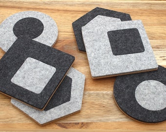 Mid Century Modern Wool Felt Coasters with Cork Backing Retro MCM Decor