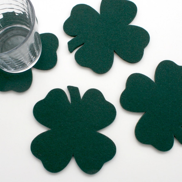 St Patrick's Day Shamrock Coasters in 5MM Thick Virgin Merino Wool Felt