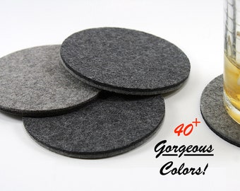 Felt Coasters, 4 inch Round 5mm Thick Merino Wool Felt Drink Coaster Set Eco Friendly Barware