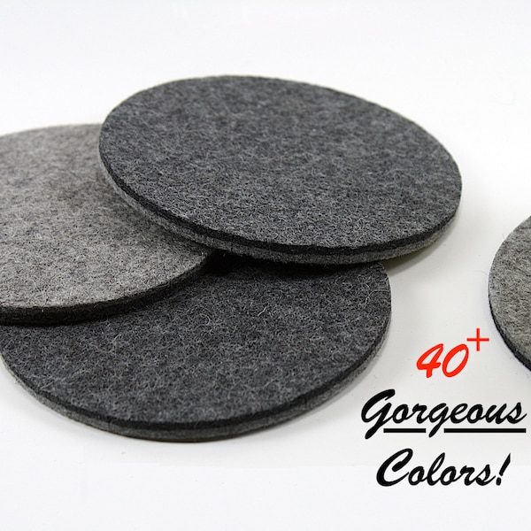 Felt Coasters, 4 inch Round 5mm Thick Merino Wool Felt Drink Coaster Set Eco Friendly Barware