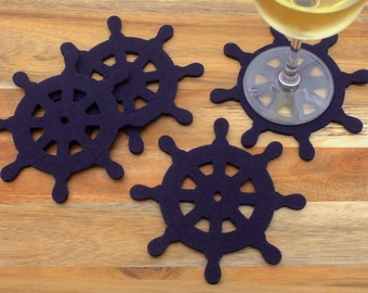 Ship's Wheel Felt Coasters, Helm Merino Wool Felt Coaster Set