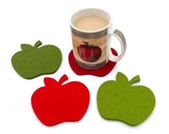 September Teacher Appreciation Gift Apple Wool Felt Coasters 5MM Thick