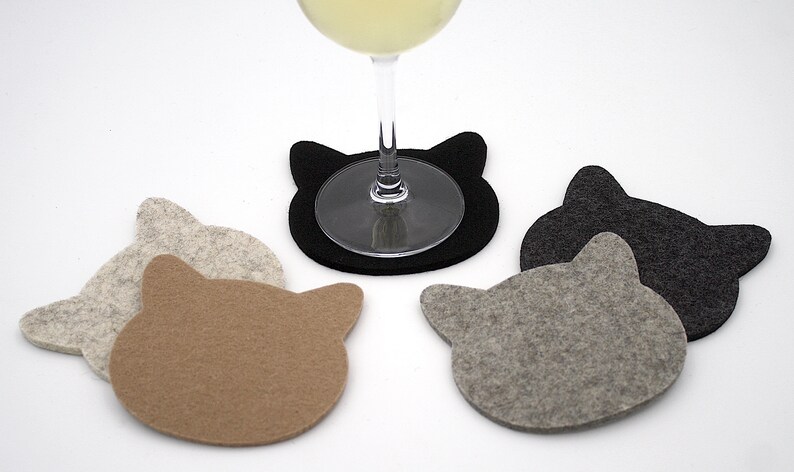 Cat Coasters Wool Felt Drink Coaster Set image 4