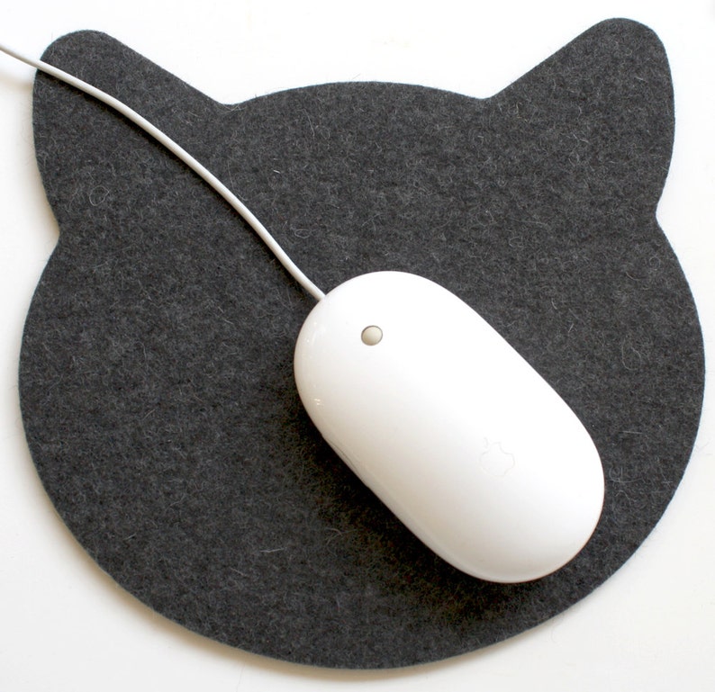 Cat Head Mouse Pad Mat Mousepad Cat Lover Gift Wool Felt Computer Desk Accessories Coworker Gift for Her Cute Cubicle Decor image 1