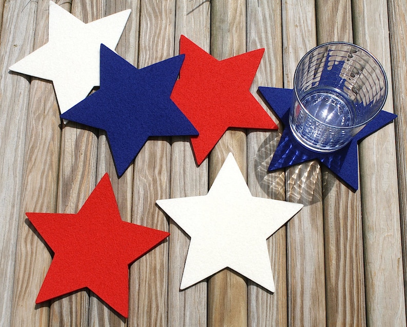 5 point star merino wool felt drink coaster.