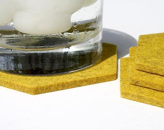 Wool Felt Hexagon Table Coasters, 4" Cup Coaster Set in 5mm Thick Merino Wool Felt