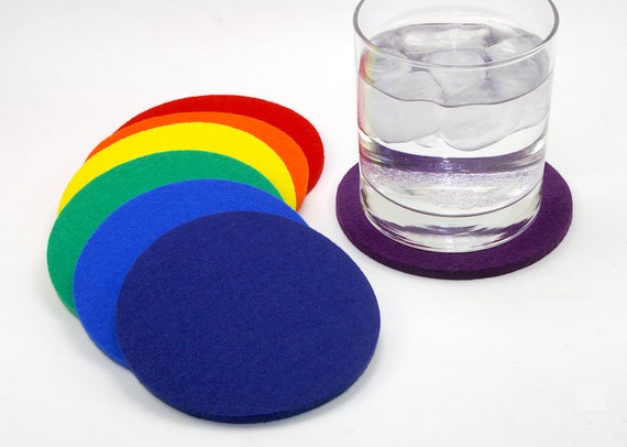 Neon Blue Square Drink and Beverage Coaster Set in 5mm Thick Merino Wool Felt