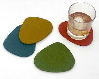 Mid Century Modern Merino Wool Felt Coasters: Retro Drink Coaster Set