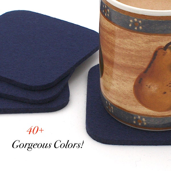 4" Square Wool Felt Coasters, Absorbent Drink Coaster Set, 5mm Thick