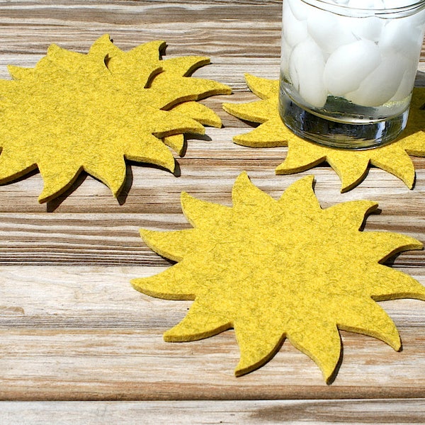 Sun Summer Solstice Merino Wool Felt Drink Coasters Set