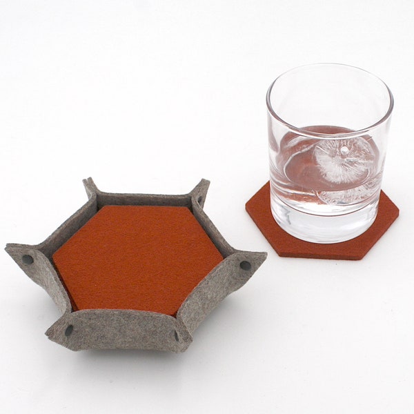 3 5/8 Inch Hexagon 5mm Thick Wool Felt Coasters with Holder Coaster Set