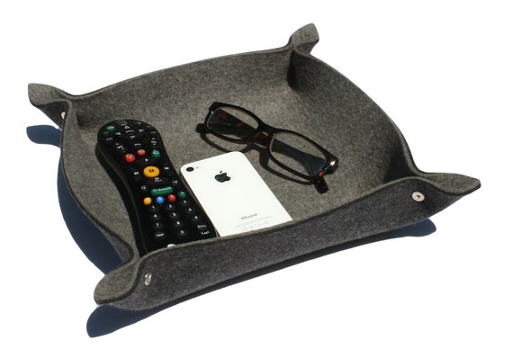 Merino Wool Felt Tray: TV Remote Organizer, Home Storage (9" x 9")