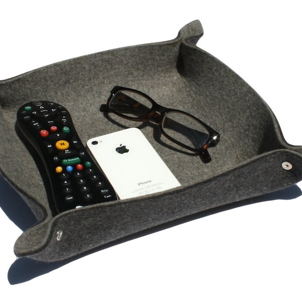 9" x 9" TV Remote Control Holder Caddy Organizer Tray in 5mm Merino Wool Felt Home Organization and Storage