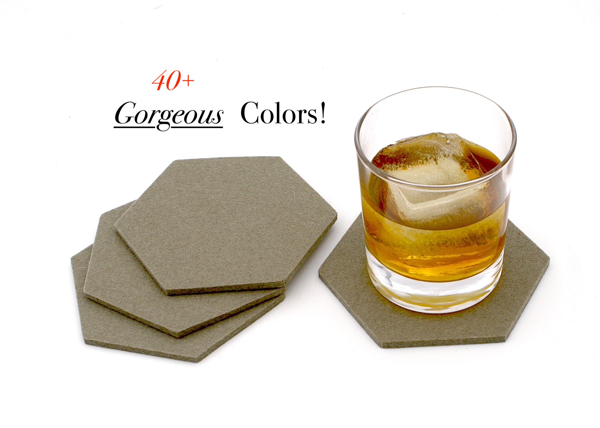 Wool Felt Coasters 4 3/8 Inch Large Soft Durable Absorbent Hexagon Coffee Coaster Set, 5mm Thick