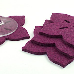 Wool Felt Flower Coasters in Mulberry Dark Berry