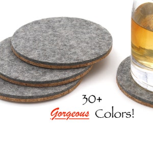 Premium Cork Backed Merino Wool Felt Coasters Round Coaster Set image 1