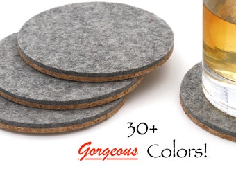 Premium Cork Backed Merino Wool Felt Coasters Round Coaster Set