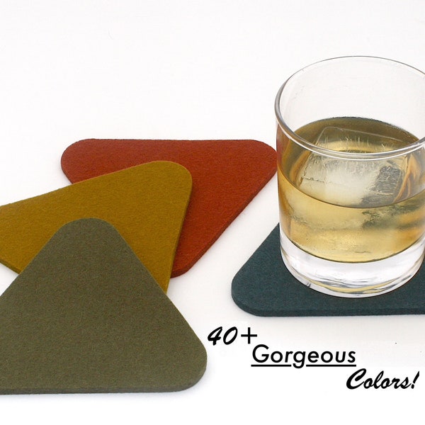 Triangle Felt Coasters Mid Century Modern Merino Wool Felt Coaster Set Retro Triangular Design