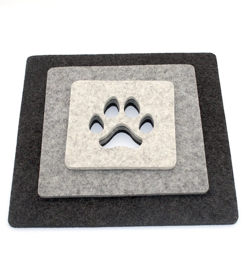 Paw Print Square Hot Pad Set 5mm Thick Wool Felt image 4