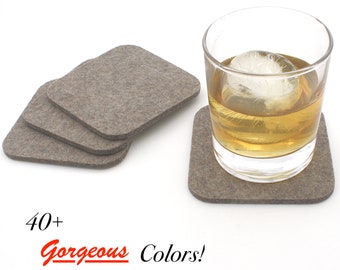 Felt Coasters, 4 Inch Square Absorbent Drink Coaster Set