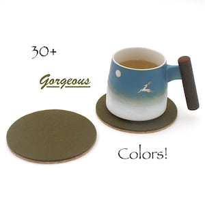 Large 5 Inch Mug Coaster Premium Cork Backed Merino Wool Felt Round Coasters Set