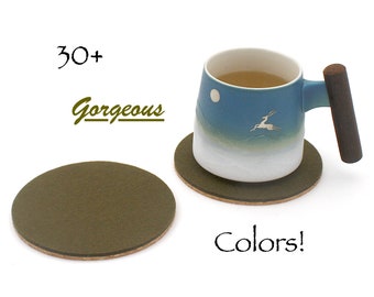 Merino Wool Felt Coasters: Large 5 Inch Cork-Backed Mug Coaster Set