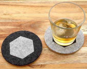 Merino Wool Felt Coasters with Cork Backing - Set of 2, 4, 6 or 8