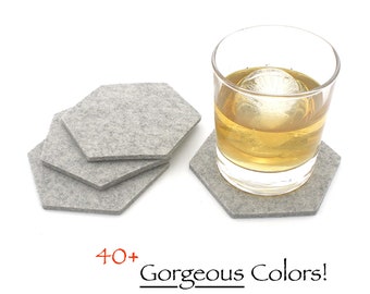 Felt Coasters, Hexagon MCM 5mm Thick Mid Century Modern Absorbent Drink Coaster Set, Minimalist Host, Hostess or Housewarming Gift