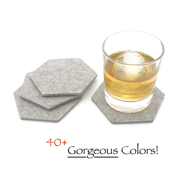 Felt Coasters, Hexagon MCM 5mm Thick Mid Century Modern Absorbent Drink Coaster Set, Minimalist Host, Hostess or Housewarming Gift