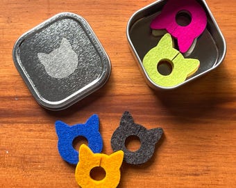 Cat Wine Glass Charms Merino Wool Felt Set of 12 in Personalizable Gift Tin