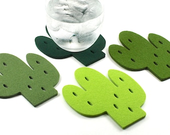 Felt Cactus Coasters, 100% Merino Wool, Trendy Southwestern Desert Decor