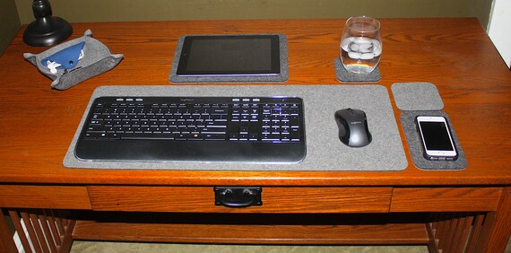 Merino Wool Felt Modern Desk Set 5mm Thick Reversible Gray