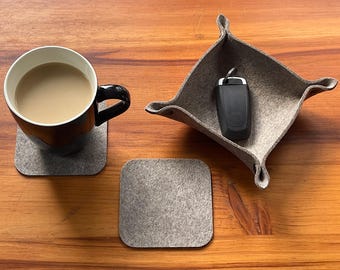 Merino Wool Felt Travel Set Collapsible Valet Tray and Coasters Thoughtful Traveller Gift