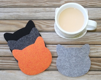 Wool Felt Cat Coasters for Drinks