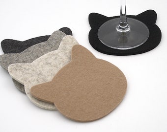 Cat Coasters Wool Felt Drink Coaster Set