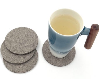 3.7" Round Felt Coasters, 5mm Thick Merino Wool Felt Drink Coaster Set