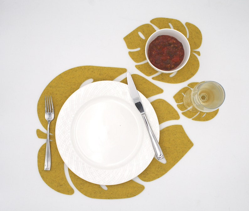 3mm Thick Monstera Leaf Merino Wool Felt Placemat Set Palm Etsy