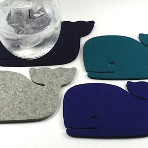 Whale Coasters Merino Wool Felt Drink Coaster Set Nautical Beach House Ocean Decor