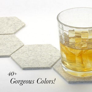 4" Honeycomb MCM Hexagon Wool Felt Coasters Mid Century Modern Drink Coaster Set