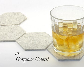 4" Honeycomb MCM Hexagon Wool Felt Coasters Mid Century Modern Drink Coaster Set